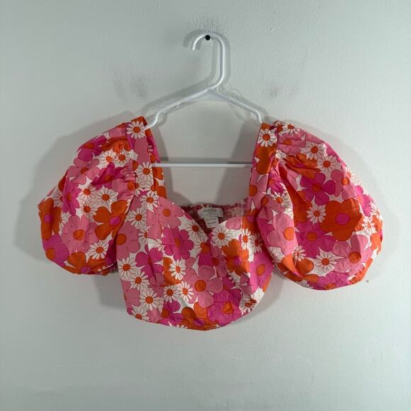 Collective The Label Pink Orange Floral Puff Sleeve Top Mini Skirt Set 0 Petite - Picture 8 of 13